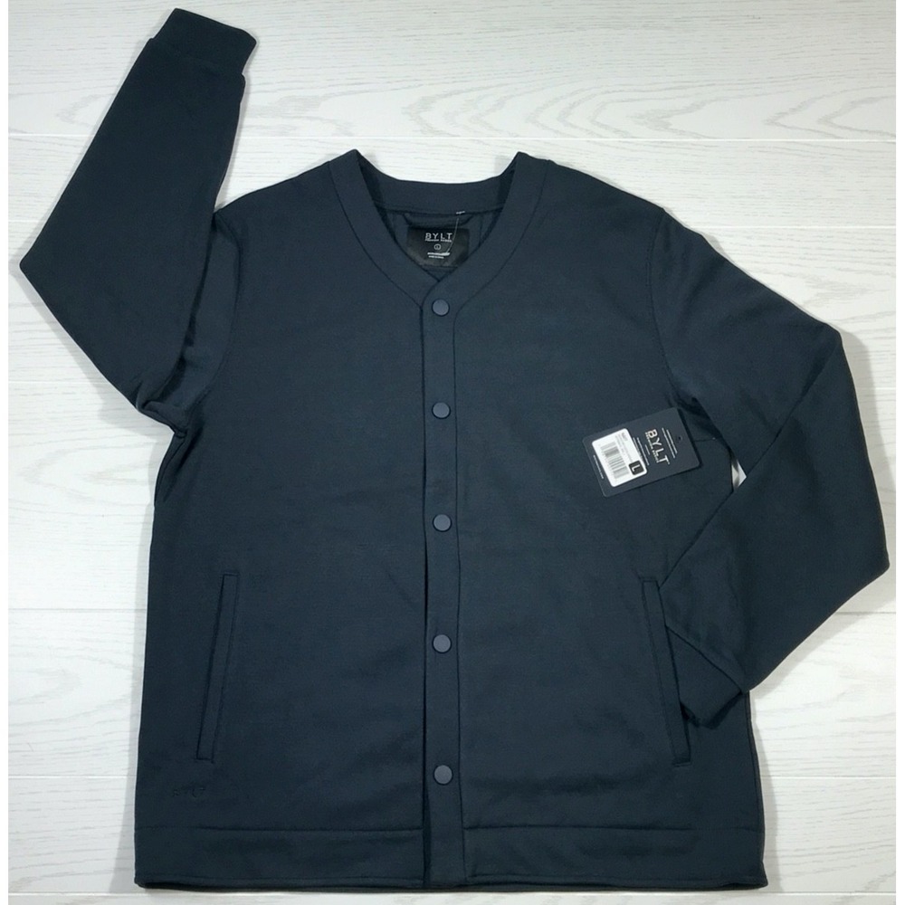 BYLT Adventure Fleece Cardigan Mens L Navy Snap Front Premium Basics Preppy New